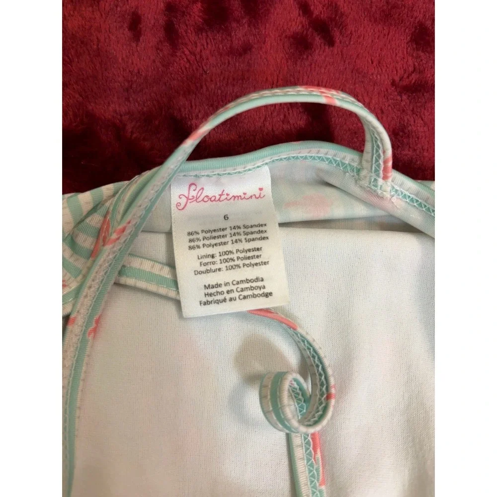 Floatimini Girls Mint Green Pink Palm Tree Stripe Ruffle One Piece Swimsuit 6